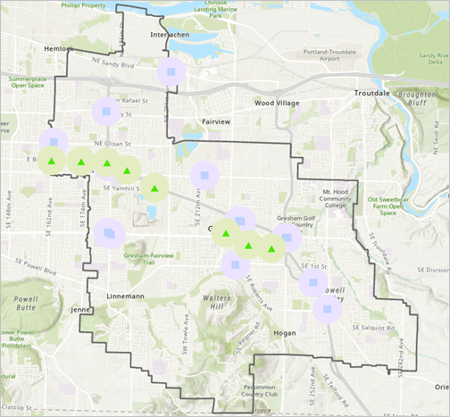 Quarter mile buffers around potential development sites Quarter mile buffers around potential development sites