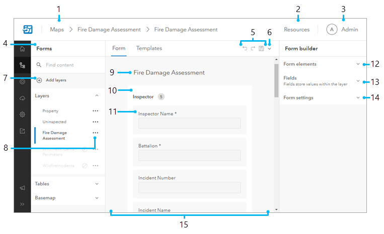 Forms page showing the form builder. Forms page showing the form builder.