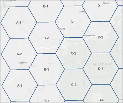 Example of GRID_ID results from hexagon tessellations Example of GRID_ID results from hexagon tessellations
